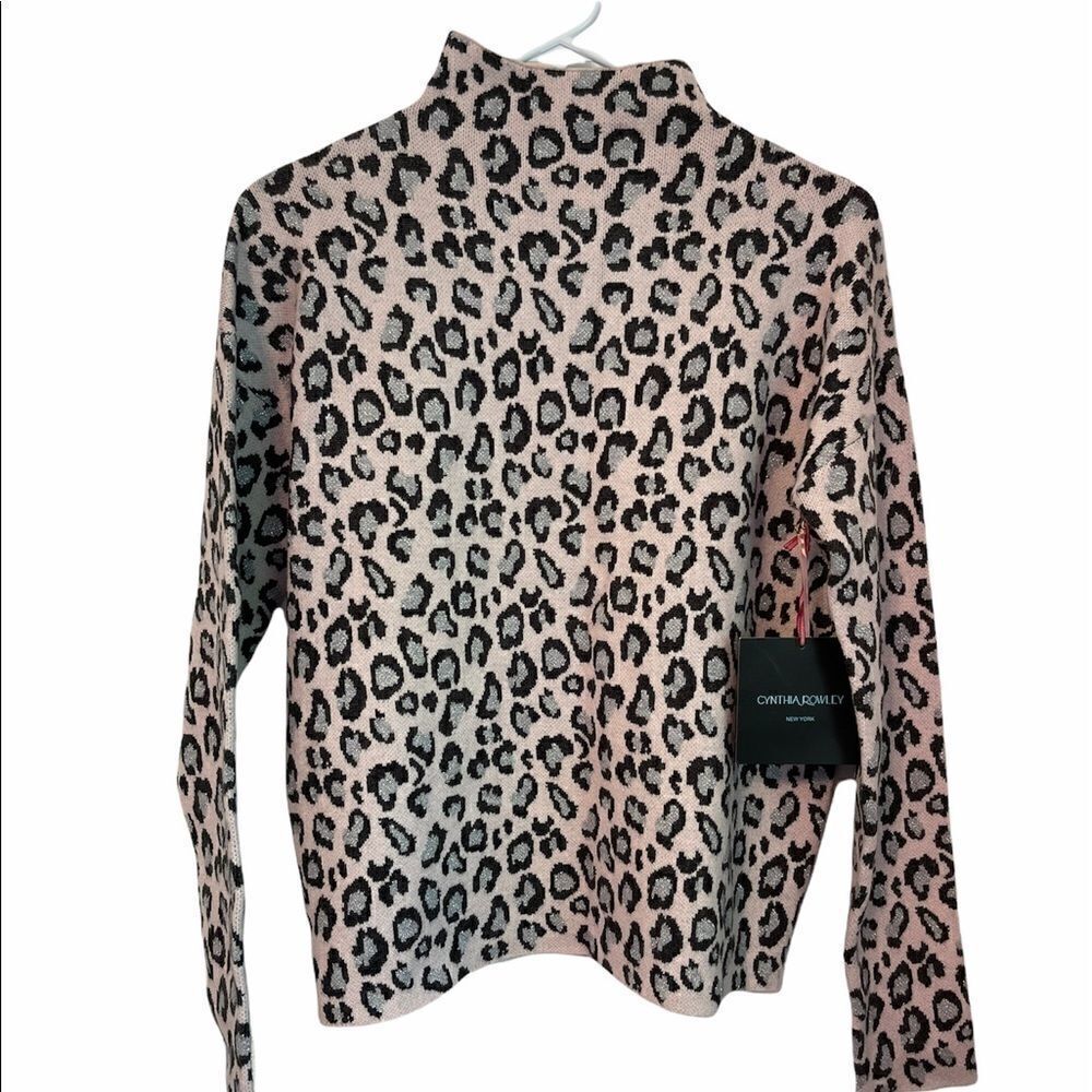 CYNTHIA ROWLE Leopard Print Long Sleeves Mock Neck Sweater.Size S - Picture 5 of 13